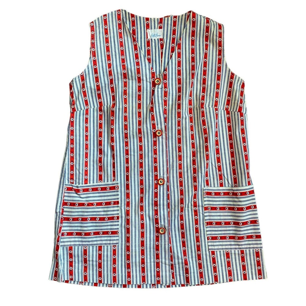 vintage artist floral smock with red white blue flower pattern